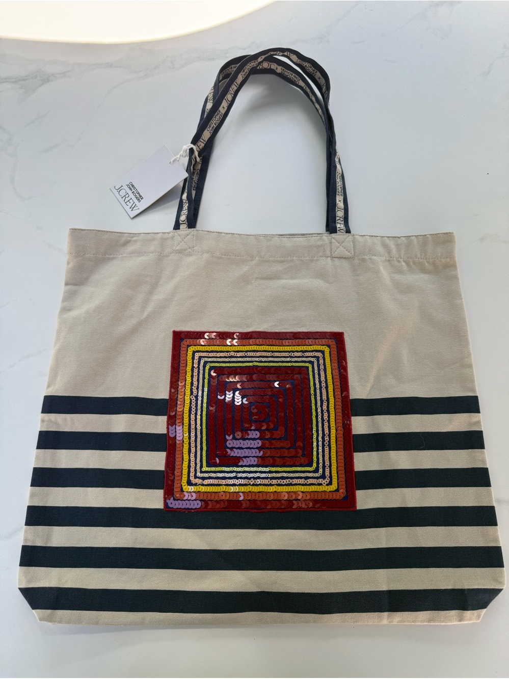 J.Crew x Christopher John Rogers Sequined Stripe Canvas Tote Bag Limited Ed, NWT - Picture 8 of 8